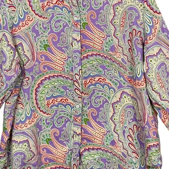 LAUREN RALPH LAUREN Shirt Top Linen Paisley Print Art ColorButton Up Down XL - Picture 12 of 12